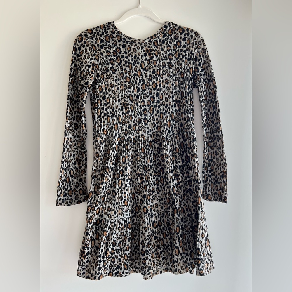 Zara Leopard Prints Long-Sleeve Pleated Tiered Mini Dres